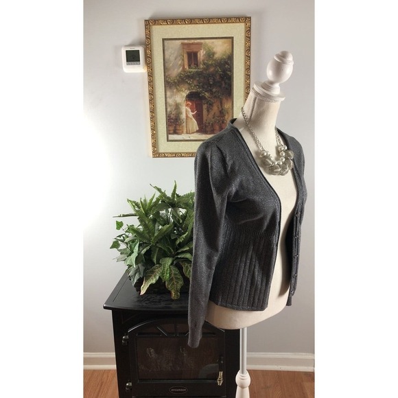 Willie Smith Women's Sweater Cardigan L Long Sleeve Open Front Gray Metallic - Picture 4 of 10